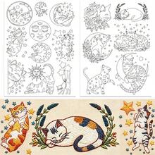 Stick And Stitch Water-Soluble Embroidery Stabilizer, Moon Cat Star Floral Pattern, Suitable For DIY Embroidery On Shirts, Jackets, Bags - A388 - View 14