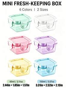 6pcs Macaron Color Double-Lock Transparent Mini Storage Boxes, 60ml/150ml PP Sealed Dust-Proof Fresh-Keeping Containers, Cute Portable Square Small Jars, Suitable For Travel Snacks Nuts Seasoning Storage - Multicolor - View 2