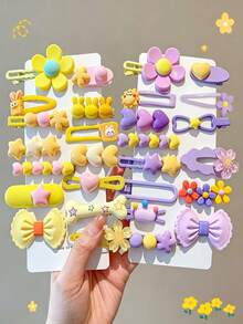 14/28pcs Fresh Sweet Girl Style Cartoon Cute Hair Clips, Suitable For Girls. Flower/Rabbit/Star/Heart/Bow Multi-Style Design, Non-Damaging Hair Accessories, Bangs Clips Side Clips Flyaway Clips, Versatile Daily Accessories - Multicolor - View 3