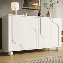 Sideboard (120*35*71cm), Storage Unit For Dining Room And Living Room, Sideboard With Storage Space, Anti-Tip, Modern, Sleek Design Sideboard With Adjustable Top, White (N620P240714W) - 白色 - 查看 2