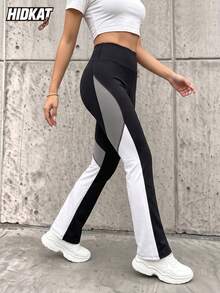 Hidkat Women's Multi-Color Patchwork High-Waist Letter Print Fitted Knit Flare Leggings - Multicolor - View 2