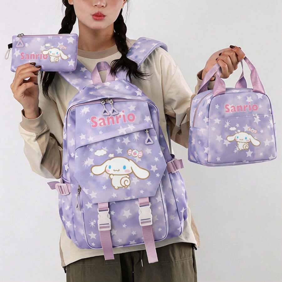 Miniso Purple Star Cloud Candy Cinnamoroll 3 In 1 Backpack Set For School Study Outdoor Hiking Weekend Trip Shopping Walk Vacation Leisure Outing - Mauve Purple - View 1