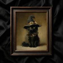 1 Stück rahmenloses Vintage-Wandkunst-Poster mit schwarzer Katze, Hexe, Gothic, Cottagecore, Dark Academia, viktorianischem Halloween-Stil, Muster für Wohnung, Wohnzimmer, Schlafzimmer, Studentenwohnheim, Partygeschenk, Raumdekoration, Wanddrucke, Vintage-Dekoration - rahmenlos - Übersicht 2