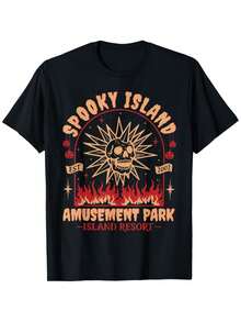 Funny Halloween Spooky Island Est 2002 Amusement Park Skull T-Shirt - 黑色 - 查看 1
