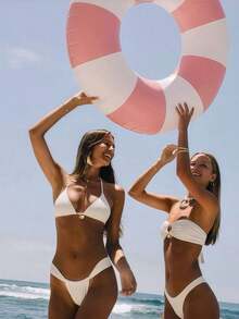 1pc Summer Pool Inflatable Swim Ring, Thickened PVC Retro Striped Pool Float, Leak-Proof And Durable, Suitable For Pool Parties, Beach Vacations, Lakeside Leisure And Graduation Season Celebrations, Adult Universal Water Toy, The Best Summer Gift For Yourself Or Friends During Graduation Season, Make Every Dip A Highlight Moment On Social Media - Thickened Swimming Ring - View 7