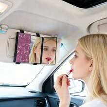 3-Fold Shiny Rhinestone Car Sun Visor Makeup Mirror, Adjustable 3-Panel Makeup Mirror, Universal Clip-On Car Sun Visor Vanity Mirror, Suitable For Car Interior - 1pc - View 5