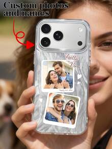 1pc Customized Daily Commemorative Photo Personalized Phrase Text Customization Personalized Signature Customization Anniversary Gift, Valentine's Day Gift, Birthday Gift, Wedding Gift, Mother's Day Gift, Father's Day Gift, Best Friend Gift, Gift For Mom/Dad, Gift For Boyfriend, Gift For Girlfriend 2-In-1 Glossy Film Full Coverage Hard Shell Phone Case Protective Cover Compatible With IPhone 11/12/13/14/15/16 17 Pro Max - Multicolor - View 1