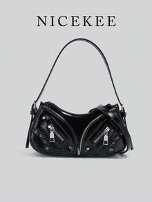 Fashionable, Personalized Street Style Shoulder Bag, Niche Design, Multifunctional, Classic Synthetic Leather Design, Suitable For Dates Dinners - Black - View 1