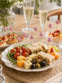 50 piezas de lindos palillos para frutas con diseño de pulpo rosa, estilo oceánico, para postres, frutas y cócteles, adecuados para fiesta en la piscina, camping en la playa, fiesta tropical de Hawái, opción ideal para decoración de postres y bebidas en cumpleaños temáticos y festivales - Multicolor - Ver 5