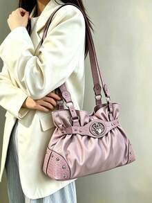 2026 New Pink Pleated Shoulder Bag For Women, Large Capacity, Commuter, Versatile, Lightweight Handbag - Pink - View 4