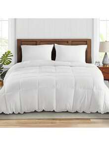 1pc Quilted Plaid Comforter, Warm & Breathable Microfiber Fill, Soft Duvet Insert With Corner Tabs, White, Suitable For All Seasons - White - View 7