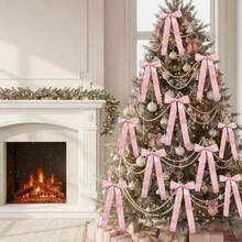 10 piezas/5 piezas/1 set de lazos de satén rosa con 3 metros de cuentas de perlas falsas, lazos prefabricados para árbol de Navidad, corona, puerta, chimenea, decoración interior DIY, lazos elegantes para boda, baby shower, revelación de género, cumpleaños y propuesta. Decoración de fondo de habitación, decoración de fiesta - rosa - Ver 5