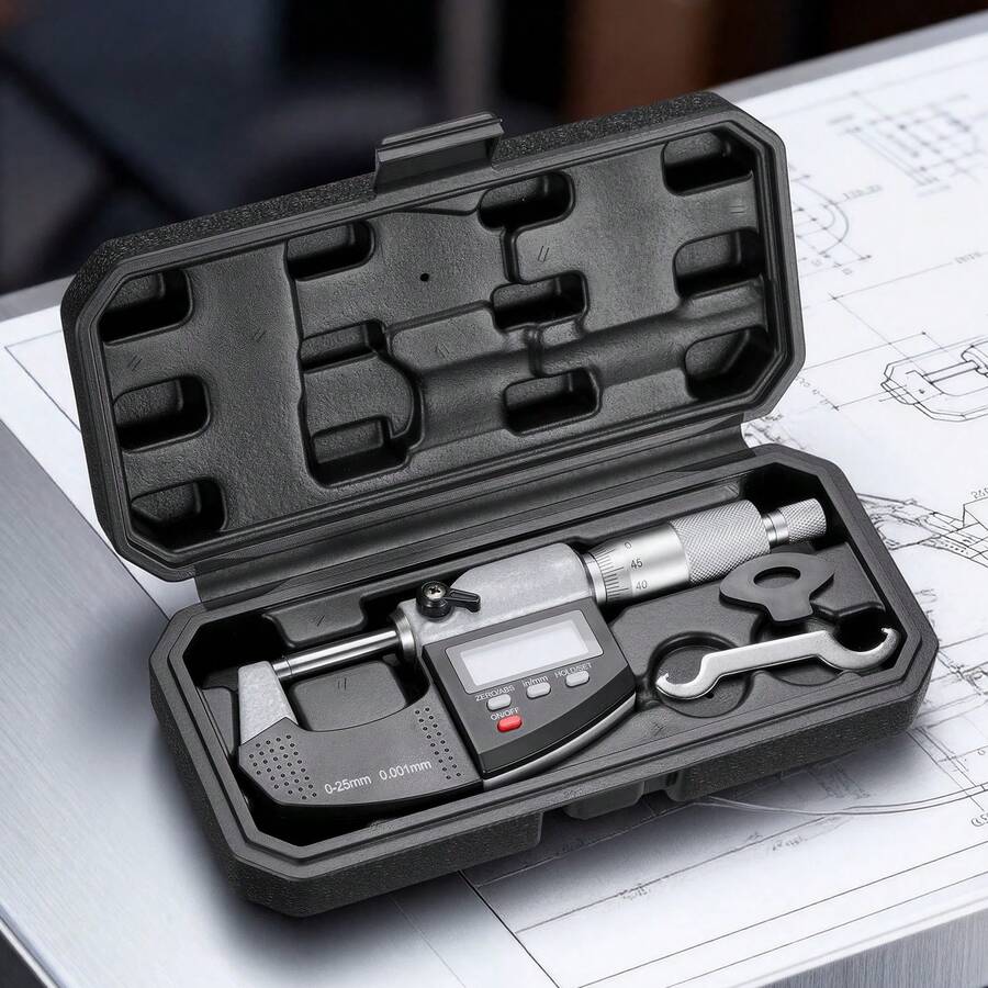 Micrometer Set, Digital Outside Micrometer 0-1 Inch Measuring Range, 0.00005" Resolution, Ultra-Precision 0.0001 Accuracy, LCD Screen, In/Mm Switch, Carbide Tip, With Protective Case - 0-1 Inch - View 1