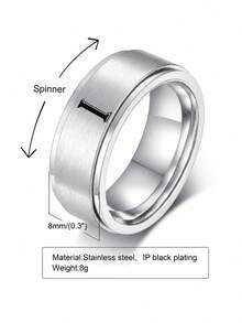 1件男士時尚不鏽鋼磨砂階梯經典戒指，字母A-Z，內徑1.82mm - 銀色 - 查看 3