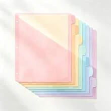 Cute Macaron Color 3-Ring Binder With Dividers, SMILE/HAPPY Elastic Band A4 File Folder, 8 Rainbow Index Divider Pages, Aesthetic Student School Paper Storage Binder, Portable Office Document Storage Binder - Rectangle - View 10