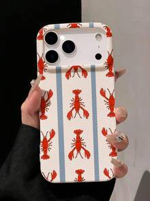 1pc Full Coverage Lychee Texture Cute Lobster Fashion Phone Case, Ins Healing Style Solid Color Leather Texture Phone Case, Perfect For Summer Use, Compatible With IPhone16/17/15/11/13/14/12/17pro/17promax/15pro/15plus/15promax/13promax/12promax/11promax - Multicolor - View 2