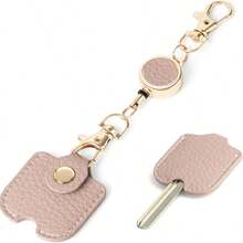 Women's Retractable Keychain, Faux Leather Extendable Keychain, 11.81-Inch Extended Length, Anti-Loss Keychain With Gold Metal Clasp, Cute And Portable Keychain, Suitable For ID Cards And Car Keys, Available In 4 Colors - View 11