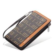 Smooth PU Long Wristlet Clutch Wallet, Solid Black Full Zip Multi Slot Travel Handheld Cash Card Organizer - Black - View 5