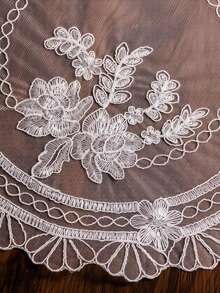 圓形白色蕾絲刺繡餐墊，花卉透明網格桌巾，復古波浪邊咖啡杯盤桌飾，婚禮派對居家桌面裝飾 - 多色 - 查看 9