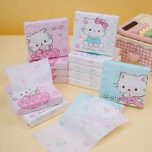 120pcs 3-Ply Thickened Cartoon Printed Facial Tissues, Portable Small Size Handkerchief, Wooden - Tissues - View 2