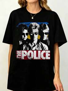 Thes Polices STING 30 World Tour Concert Band Vintage T-Shirt Post Punk Distressed Member Portrait Paint Splash Graphic Print Black Unisex Tee - 黑色 - 查看 1