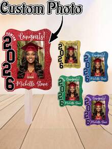 Custom Vintage Childhood Photo Graduation Fan, Personalized Graduation Gift, Class Of 2026 Senior Bestie Prop, Funny High School Grad - Multicolor - View 1