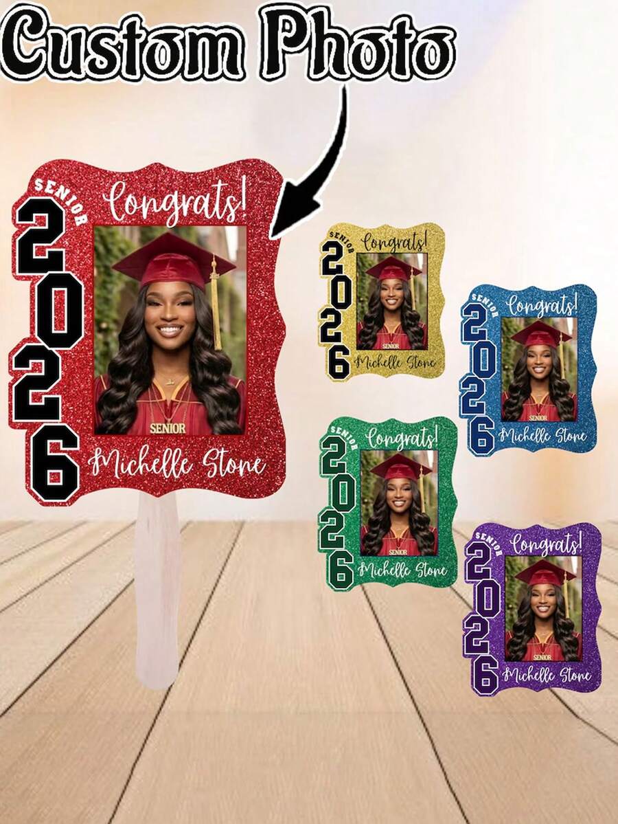 Custom Vintage Childhood Photo Graduation Fan, Personalized Graduation Gift, Class Of 2026 Senior Bestie Prop, Funny High School Grad - Multicolor - View 1