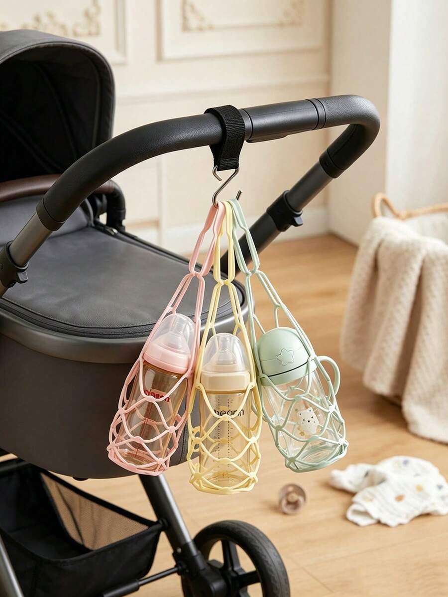 1 buah Keranjang Penyimpanan Silikon Multifungsi, Dapat Digantung di Stang Kereta Bayi untuk Menyimpan Botol Susu, Gelas Air, dan Tempat Gelas yang Dapat Diatur - MultiWarna - View 1