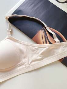3pcs/Set Ruched Design Solid Color Comfortable Minimalist Bra, Suitable For Adolescent Girls - Multicolor - View 5