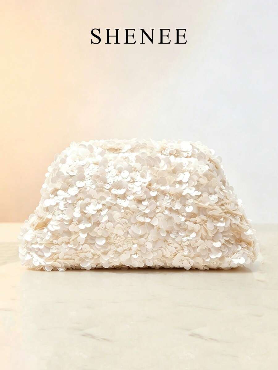 Fashion Sequins, Clouds Wrinkled Clutch Bags, Niche Exquisite Versatile, Romantic Daily Retro Suitable For Dinner Parties, Afternoon Tea And So On. - White - View 1