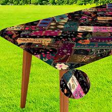 1pc Rectangular Mandala Pattern Elastic Washable Table Cover, Wrinkle-Resistant Polyester Fitted Tablecloth, Fashionable & High-End, Suitable For Kitchen, Dining, Outdoor Activities, Picnics, Patio Gatherings, Birthday Parties, Dining Textile - B - View 7