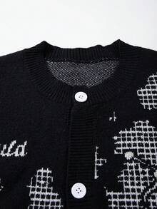 ANDREILEE Cupid Men's Cardigan, Fashion Street Style, Daily Commute, Versatile, Home Casual, Vacation, Long Sleeve, Stand Collar, Loose Fit Sweater - Black - View 7