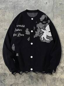 ANDREILEE Cupid Men's Cardigan, Fashion Street Style, Daily Commute, Versatile, Home Casual, Vacation, Long Sleeve, Stand Collar, Loose Fit Sweater - Black - View 5