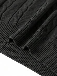 Men's Spring/Autumn Solid Color Casual Versatile Fashion Cable Knit Crew Neck Long Sleeve Sweater - Black - View 5