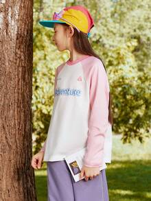 Balabala Tween Girl Long Sleeve T-Shirt 2026 Fall New Cotton Moisture Wicking Base Layer Top - White and Red - View 2