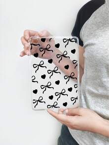 黑色蝴蝶結與愛心印花透明平板保護殼，相容主流機型，甜酷風格女款，適合日常使用、情人節、生日、聖誕節、母親節、畢業季日常送禮，蝴蝶結愛心平板保護殼，透明輕量平板殼，Y2K風格，相容 Kindle 第11代 A16 保護殼與保護套 - 無色 - 查看 16