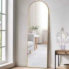 EDIMENS Full-Length Mirror, 160 X 50 Cm, Curved Standing Mirror, Aluminum Alloy Frame, Tempered Glass, For Bedroom, Living Room, Wardrobe - 160x50cm-Gold - 查看 3