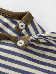 mini bala Kids Cotton Striped Brushed Soft Long Sleeve T-Shirt Cute Style Comfy Base Top 2026 Autumn New Arrival - White and Blue - View 6