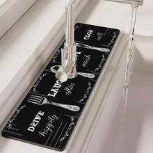 1pc Black Kitchen Knife & Fork Pattern Rubber Faucet Splash Guard Mat, Bathroom Faucet Anti-Splash Pad, Mud Guard, Moisture-Proof Non-Slip Faucet Mat, Kitchen Countertop Accessory. Protect Your Kitchen Countertop. - Multicolor - View 3