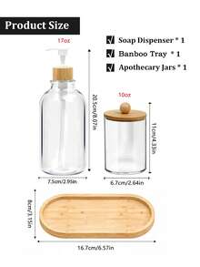 Bathroom Counter Organizer Set, Bamboo Tray With Soap Dispenser And Cotton Swab Holder, Clear Pump Bottle Vanity Storage Set For Bathroom Accessories, Modern Home Organization - View 9