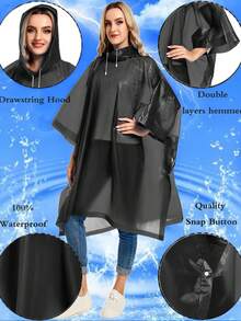 1/2pcs Black Reusable Raincoat, Portable Waterproof Long Thick Cape, Suitable For Travel And Outdoor Activities, Ideal For Backpacking, Hiking, Fishing And More - Multicolor - View 6