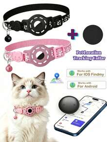 1pc Adjustable Reflective Cat Collar, Pet Cat Locator Collar Compatible With Apple Find My And Android Trackers, 7-9 Inch Animal Print Design, Detachable Collar For Cats - Multicolor - View 3