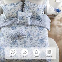 Madison Park 4/5 Pieces Adele Fluffy Summer Vacation Comforter Set – Vintage Bed In A Bag With Decor Pillows, Reversible Ruffle Bedding, Cozy Home Textile, Back-To-School Dorm Essentials, Elegant Christmas Thanks Giving Gifts - Blue - View 7