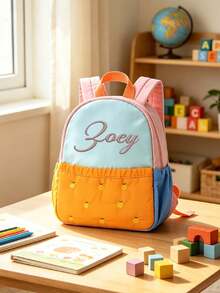Customized Embroidered Colorblock Backpack, Cute Small Backpack, Cartoon Zipper Bag, Lightweight Design, Shoulder Backpack, Travel Backpack, Daily Fashion Cute Shoulder Bag, Multi-Purpose Backpack, - Multicolor - View 2