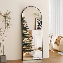 EDIMENS Full-Length Mirror, 160 X 50 Cm, Curved Standing Mirror, Aluminum Alloy Frame, Tempered Glass, For Bedroom, Living Room, Wardrobe - 165x60cm-Schwarz - 查看 7