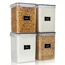 Set Of 4 Airtight Jars, Large Containers For Food Storage, Plastic Canisters Suitable For Flour, Sugar, Baking Ingredients, Pasta, And Rice, Complete With Lids, 4 Measuring Cups, And 24 Labels In Black - View 4
