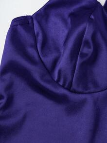 Glossy Fabric Knitted Satin Stretch Cami Sexy Tank Top Casual Summer - Navy Blue - View 8