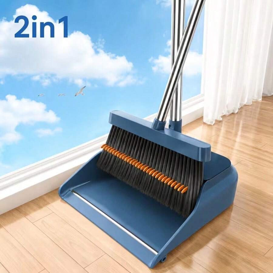 1 Set Collapsible Broom And Dustpan Set Ergonomic Cleaning Tools For Home Office And Dorm Use Sturdy Lightweight Design For Efficient Floor Cleaning Tile And More Mocha Blue Set