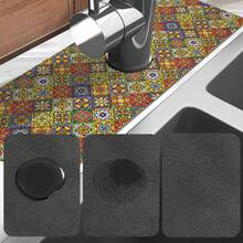 1件裝彩色波希米亞風防滑水龍頭排水墊，復古圖案，適用於浴室與廚房各種水龍頭 - 彩色 - 查看 7