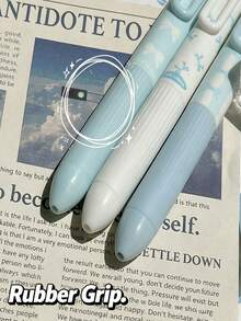 4pcs Wing Light Blue Bow Retractable Neutral Pens, 0.5mm ST Nib Smooth Writing Black Ink, Fresh Light Blue Highly, Back, First Day Of School - Multicolor - View 5